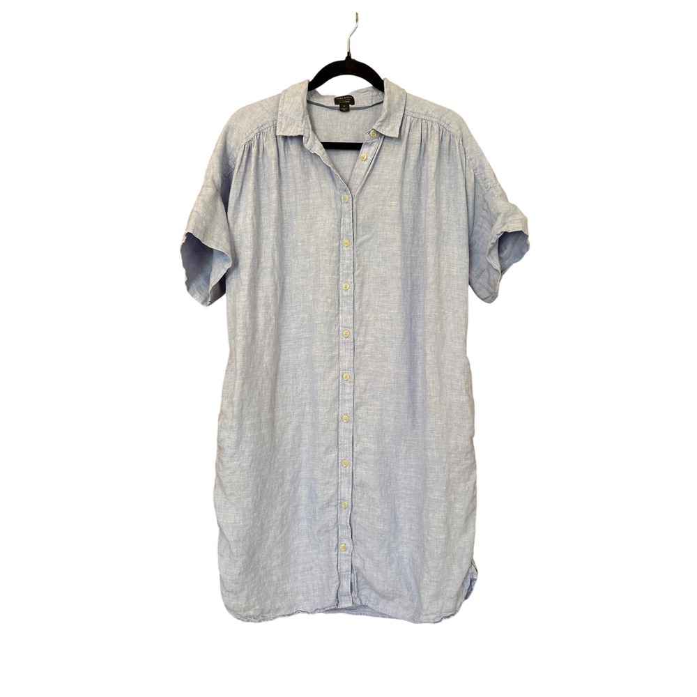 J.Crew Shirt Dress Women Blue Baird McNutt Irish Linen Short Sleeve SIZE Small
